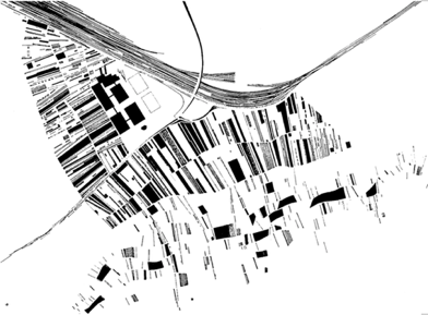 Fig 27g Hadid Analysis of Fields, Vitra fire station, 1990
North is to the right; west is up